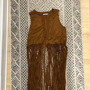 Anthropologie suede brown frill shrug/jacket